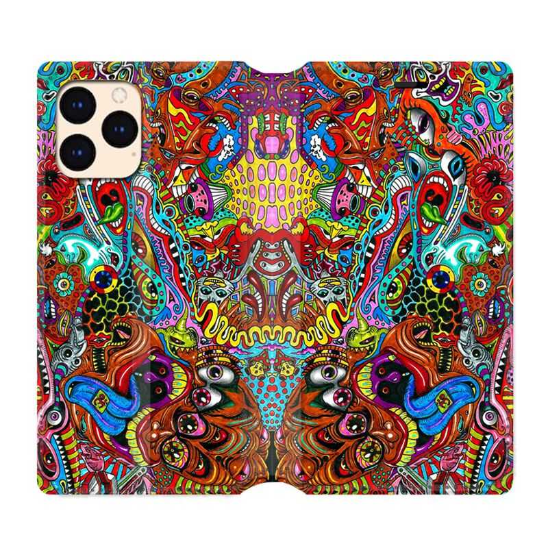housse Cuir Portefeuille Pour Iphone 12 Mini Psychedelic Yeux