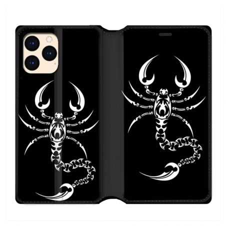 housse Cuir Portefeuille Pour Iphone 12 Mini Scorpion Noir