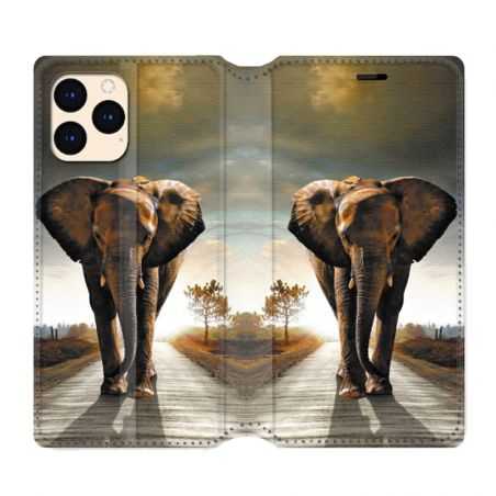 housse Cuir Portefeuille Pour Iphone 12 Mini Savane Elephant Route