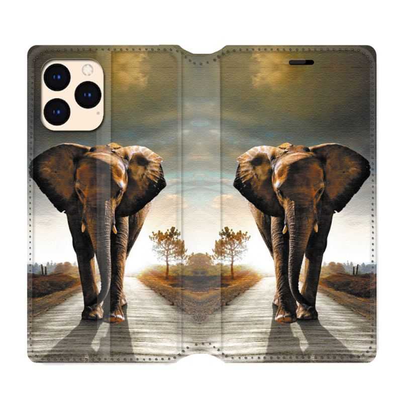 housse Cuir Portefeuille Pour Iphone 12 Mini Savane Elephant Route