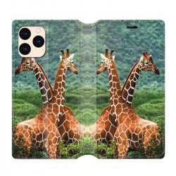 housse Cuir Portefeuille Pour Iphone 12 Mini Savane Girafe Duo
