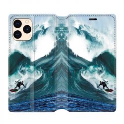 housse Cuir Portefeuille Pour Iphone 12 Mini Surf Vague
