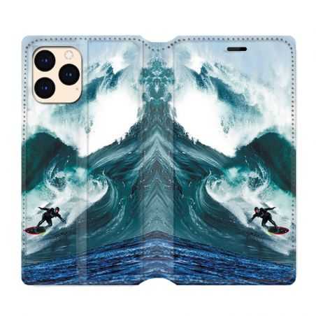 housse Cuir Portefeuille Pour Iphone 12 Mini Surf Vague
