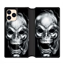 housse Cuir Portefeuille Pour Iphone 12 Mini Tete De Mort Fume