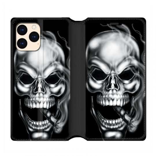 housse Cuir Portefeuille Pour Iphone 12 Mini Tete De Mort Fume