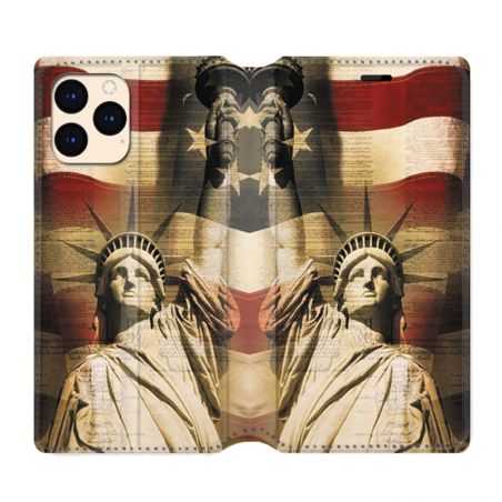 housse Cuir Portefeuille Pour Iphone 12 Mini Amerique USA Statue liberté