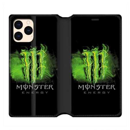 Housse Cuir Portefeuille Pour Iphone 12 Mini Monster Energy Vert