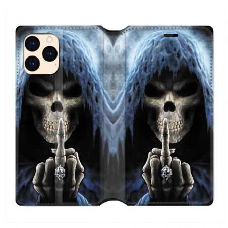 housse Cuir Portefeuille Pour Iphone 12 Mini Tete De Mort Doigt