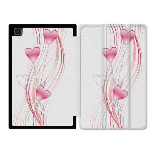 Housse Smart Cover Pour Samsung Galaxy Tab A7 (10.4) Coeur Rose Montant sur Blanc