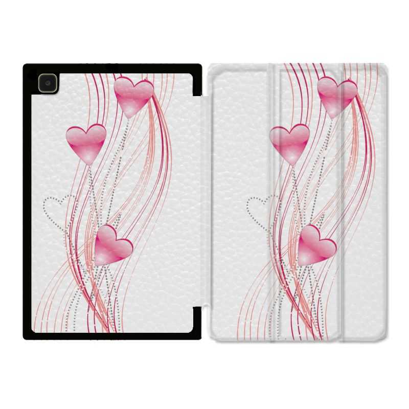 Housse Smart Cover Pour Samsung Galaxy Tab A7 (10.4) Coeur Rose Montant sur Blanc