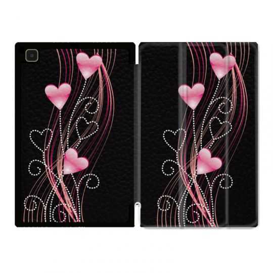 Housse Smart Cover Pour Samsung Galaxy Tab A7 (10.4) Coeur Rose Montant sur Noir
