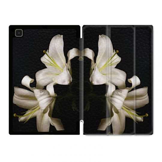 Housse Smart Cover Pour Samsung Galaxy Tab A7 (10.4) Fleur Lys Noir