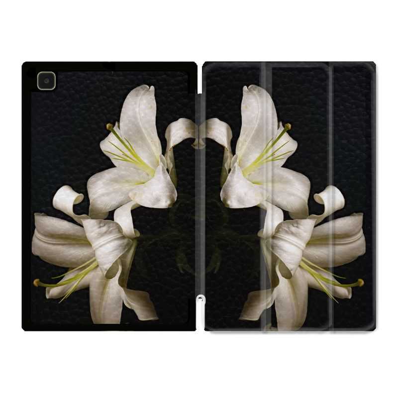 Housse Smart Cover Pour Samsung Galaxy Tab A7 (10.4) Fleur Lys Noir