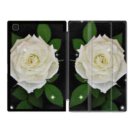 Housse Smart Cover Pour Samsung Galaxy Tab A7 (10.4) Fleur Rose Blanche