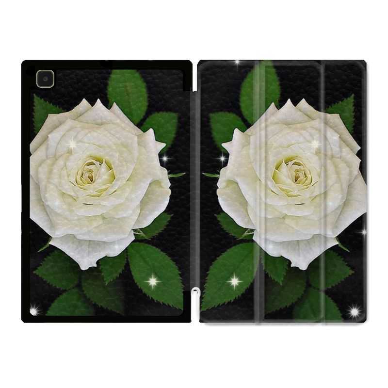 Housse Smart Cover Pour Samsung Galaxy Tab A7 (10.4) Fleur Rose Blanche