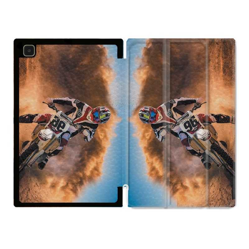 Housse Smart Cover Pour Samsung Galaxy Tab A7 (10.4) Moto Cross Blanc