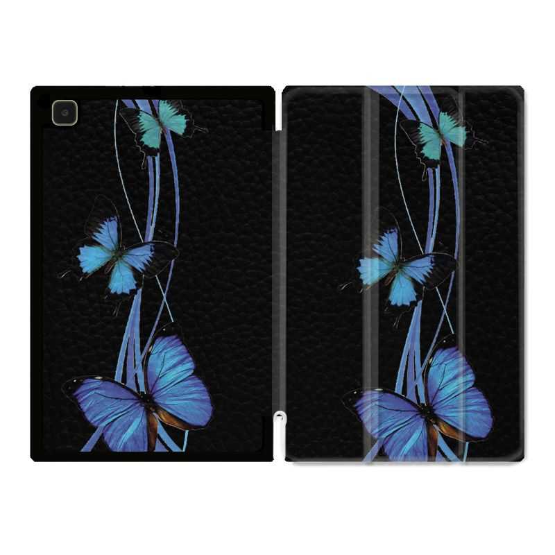 Housse Smart Cover Pour Samsung Galaxy Tab A7 (10.4) Papillon bleu sur Noir