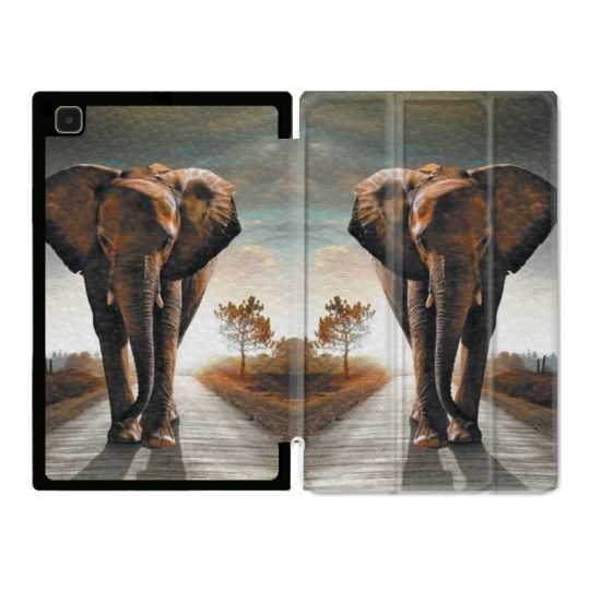 Housse Smart Cover Pour Samsung Galaxy Tab A7 (10.4) Savane Elephant Route