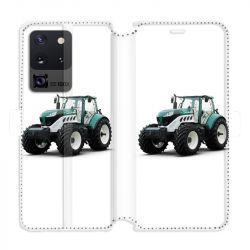 Housse cuir portefeuille pour Samsung Galaxy S20 Ultra Agriculture Tracteur Blanc