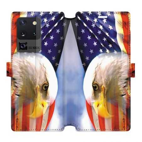 Housse cuir portefeuille pour Samsung Galaxy S20 Ultra Amerique USA Aigle