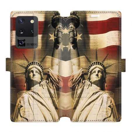Housse cuir portefeuille pour Samsung Galaxy S20 Ultra Amerique USA Statue liberté