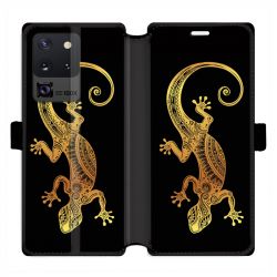 Housse cuir portefeuille pour Samsung Galaxy S20 Ultra Animaux Maori lezard noir