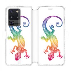 Housse cuir portefeuille pour Samsung Galaxy S20 Ultra Animaux Maori Salamandre color