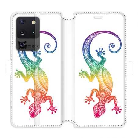 Housse cuir portefeuille pour Samsung Galaxy S20 Ultra Animaux Maori Salamandre color