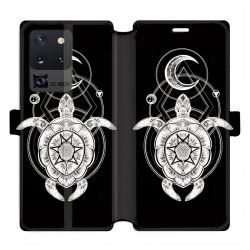 Housse cuir portefeuille pour Samsung Galaxy S20 Ultra Animaux Maori Tortue noir