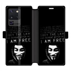 Housse cuir portefeuille pour Samsung Galaxy S20 Ultra Anonymous I am free