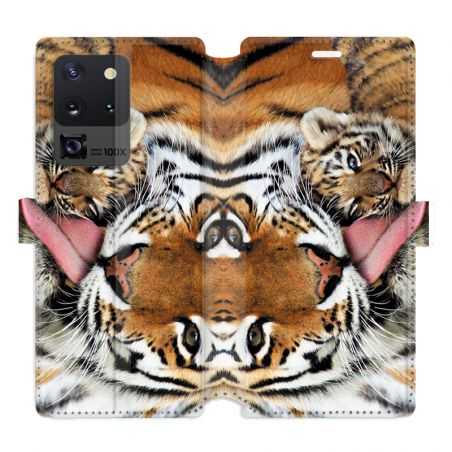 Housse cuir portefeuille pour Samsung Galaxy S20 Ultra bebe tigre