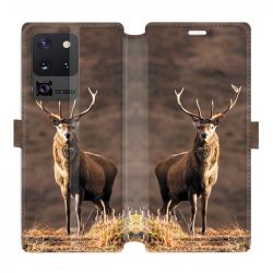 Housse cuir portefeuille pour Samsung Galaxy S20 Ultra chasse chevreuil Blanc