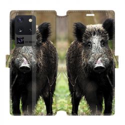 Housse cuir portefeuille pour Samsung Galaxy S20 Ultra chasse sanglier bois
