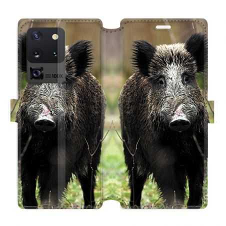 Housse cuir portefeuille pour Samsung Galaxy S20 Ultra chasse sanglier bois