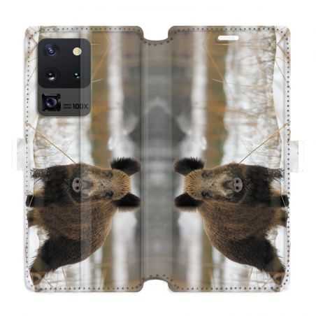Housse cuir portefeuille pour Samsung Galaxy S20 Ultra chasse sanglier Neige