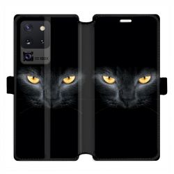 Housse cuir portefeuille pour Samsung Galaxy S20 Ultra Chat Noir