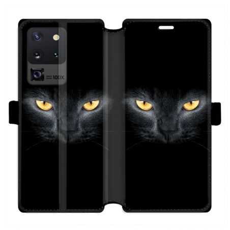 Housse cuir portefeuille pour Samsung Galaxy S20 Ultra Chat Noir