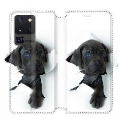 Housse cuir portefeuille pour Samsung Galaxy S20 Ultra Chien noir