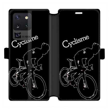 Housse cuir portefeuille pour Samsung Galaxy S20 Ultra Cyclisme Ombre blanche