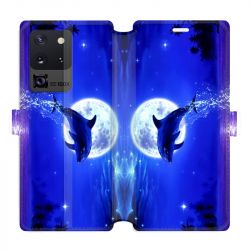 Housse cuir portefeuille pour Samsung Galaxy S20 Ultra Dauphin lune