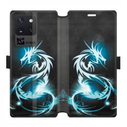 Housse cuir portefeuille pour Samsung Galaxy S20 Ultra Dragon Bleu