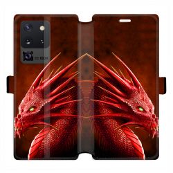 Housse cuir portefeuille pour Samsung Galaxy S20 Ultra Dragon Rouge