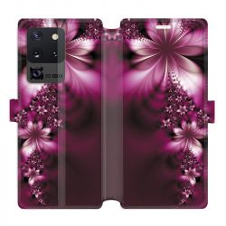 Housse cuir portefeuille pour Samsung Galaxy S20 Ultra fleur violette montante