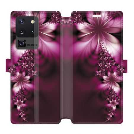 Housse cuir portefeuille pour Samsung Galaxy S20 Ultra fleur violette montante