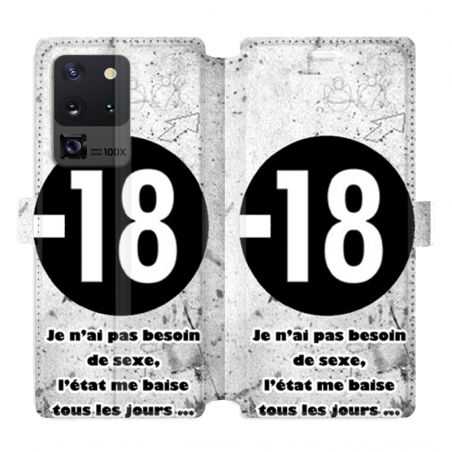 Housse cuir portefeuille pour Samsung Galaxy S20 Ultra Humour 18 ans