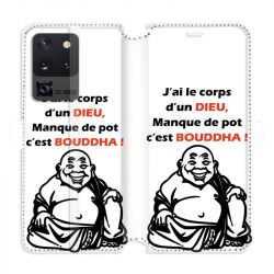 Housse cuir portefeuille pour Samsung Galaxy S20 Ultra Humour Bouddha