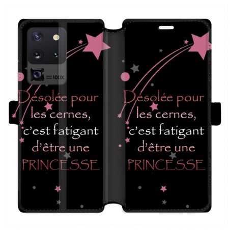 Housse cuir portefeuille pour Samsung Galaxy S20 Ultra Humour princesse