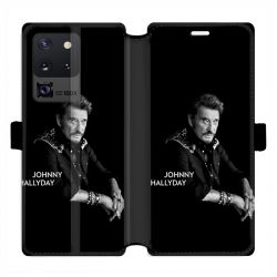 Housse cuir portefeuille pour Samsung Galaxy S20 Ultra Johnny Hallyday Noir