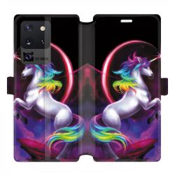 Housse cuir portefeuille pour Samsung Galaxy S20 Ultra Licorne Arc en ciel