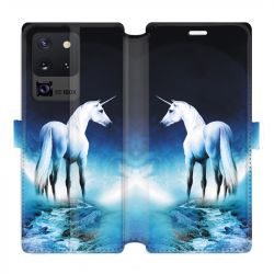 Housse cuir portefeuille pour Samsung Galaxy S20 Ultra Licorne Lune